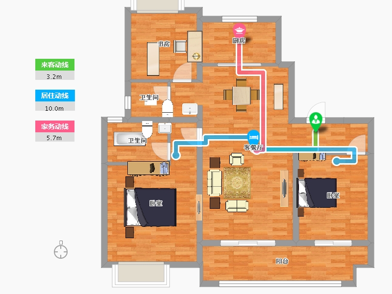 江苏省-苏州市-印江南花园7,2,3栋115m²-91.97-户型库-动静线