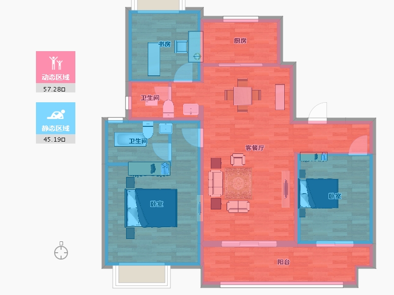 江苏省-苏州市-印江南花园7,2,3栋115m²-91.97-户型库-动静分区