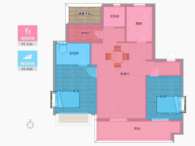 江苏省-苏州市-碧桂园伴山澜湾雅苑潮生7,25,28栋93-77.07-户型库-动静分区