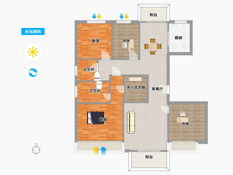 江苏省-苏州市-佳兆业和光雅院吟枫10,11栋137m²-110.00-户型库-采光通风