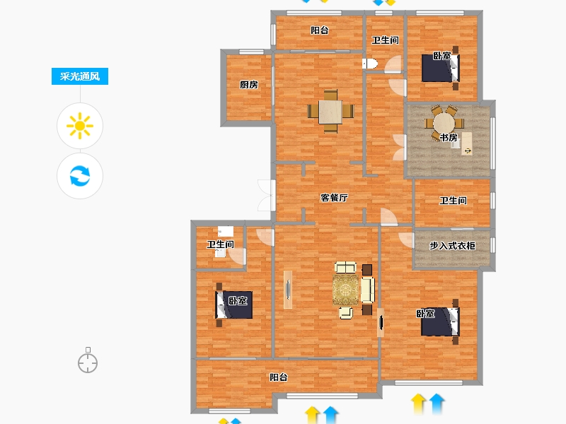 江苏省-苏州市-石湖天玺B户型天阙243m²-194.20-户型库-采光通风