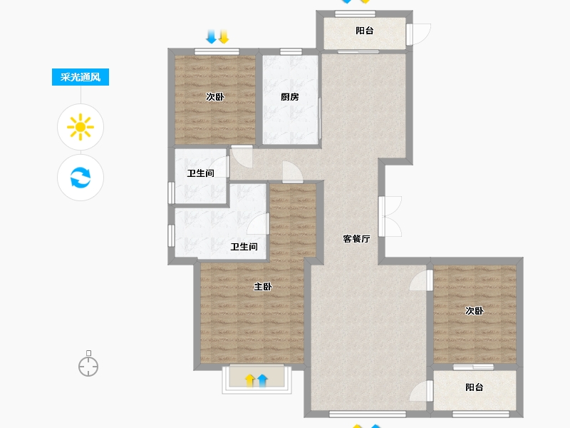 江苏省-南京市-河西金茂府珑园2幢140m²-112.01-户型库-采光通风