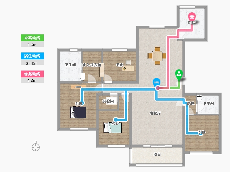 江苏省-南京市-仁恒江湾世纪澜园51，29，31幢C1户型179m²-143.01-户型库-动静线