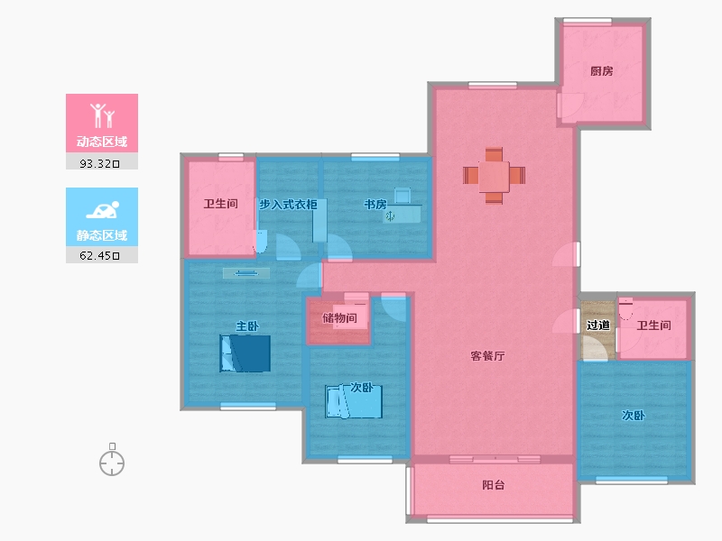 江苏省-南京市-仁恒江湾世纪澜园51，29，31幢C1户型179m²-143.01-户型库-动静分区