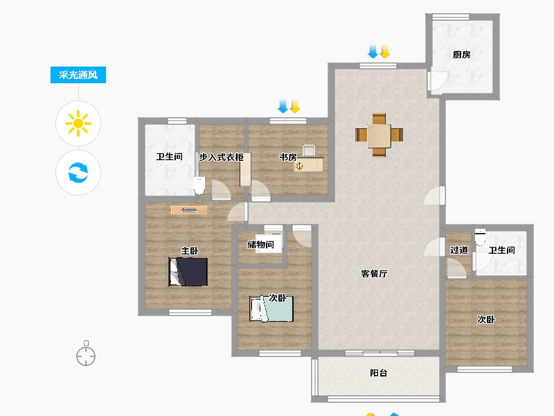 江苏省-南京市-仁恒江湾世纪澜园51，29，31幢C1户型179m²-143.01-户型库-采光通风