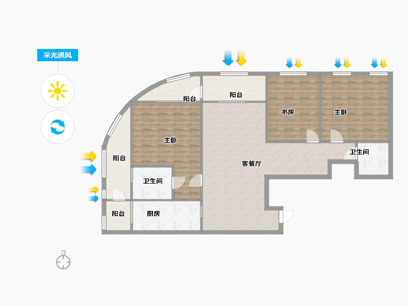 江苏省-南京市-青奥村F1户型153m²-122.25-户型库-采光通风