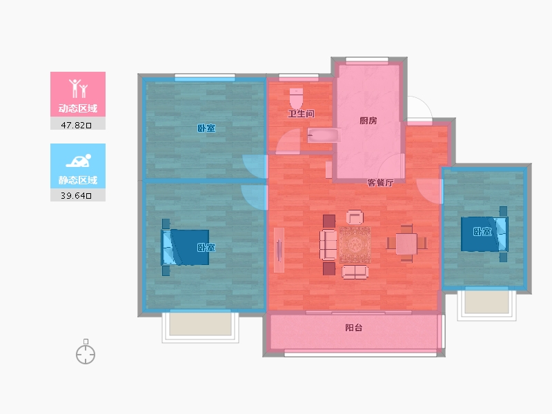 江苏省-南京市-华润置地鱼嘴润府6幢,2幢，100m²-80.00-户型库-动静分区