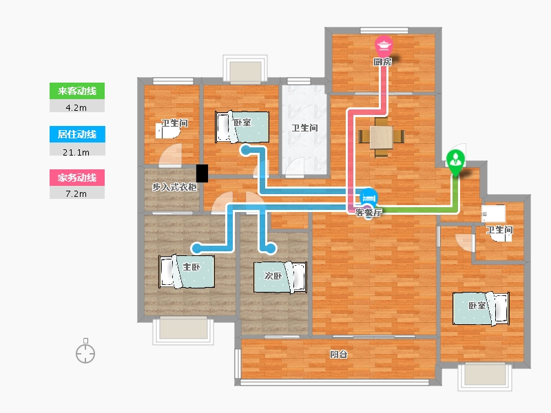 江苏省-南京市-华润置地鱼嘴润府166m²-132.99-户型库-动静线