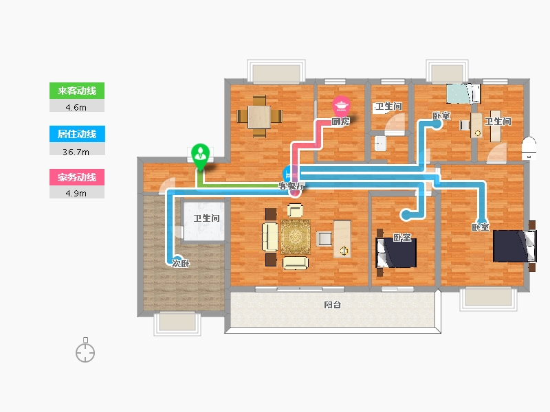 江苏省-南京市-云际花园180㎡户型-144.00-户型库-动静线