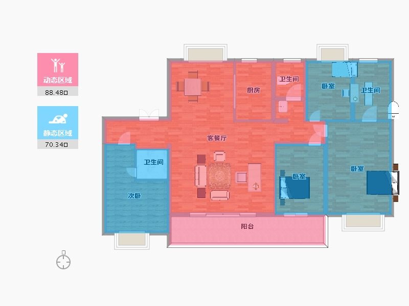 江苏省-南京市-云际花园180㎡户型-144.00-户型库-动静分区