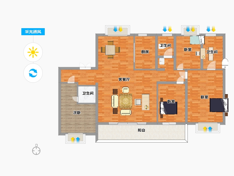 江苏省-南京市-云际花园180㎡户型-144.00-户型库-采光通风