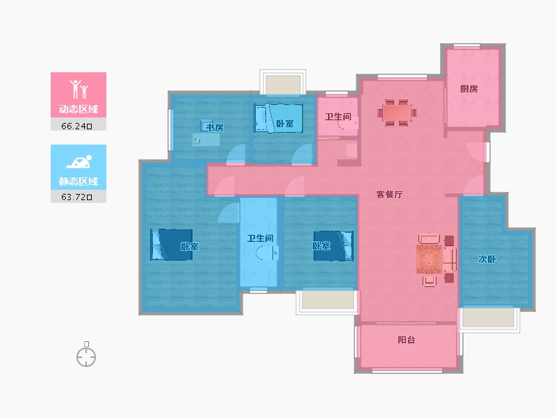 江苏省-南京市-远洋山水D户型148m²-118.00-户型库-动静分区