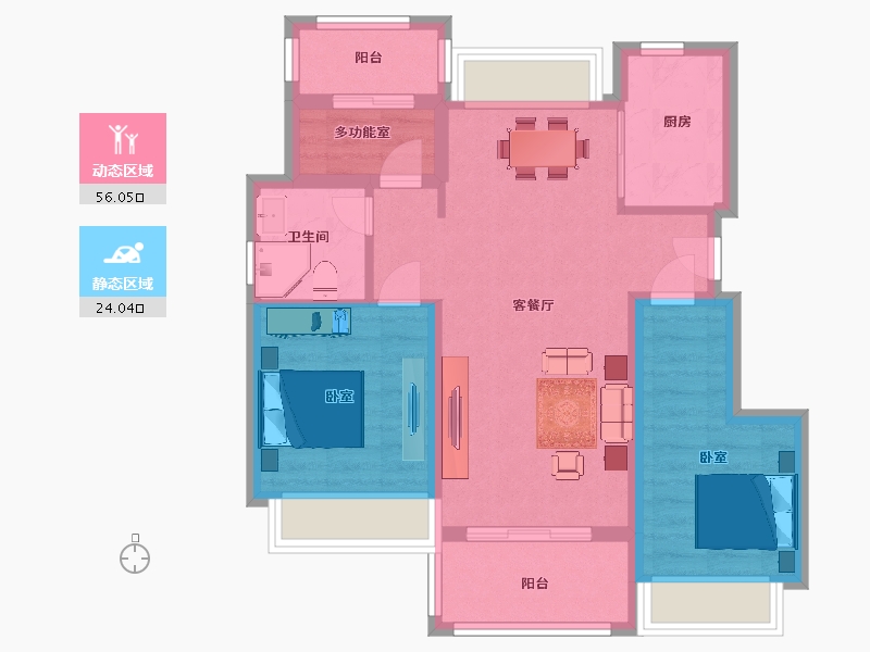 江苏省-南京市-远洋山水1幢,2幢,3幢,5幢A1户型89m²-71.00-户型库-动静分区