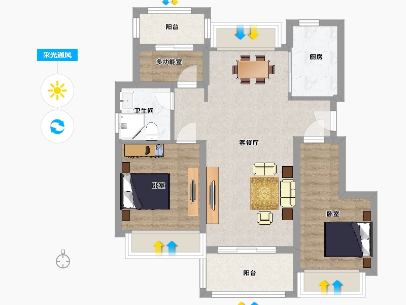 江苏省-南京市-远洋山水1幢,2幢,3幢,5幢A1户型89m²-71.00-户型库-采光通风