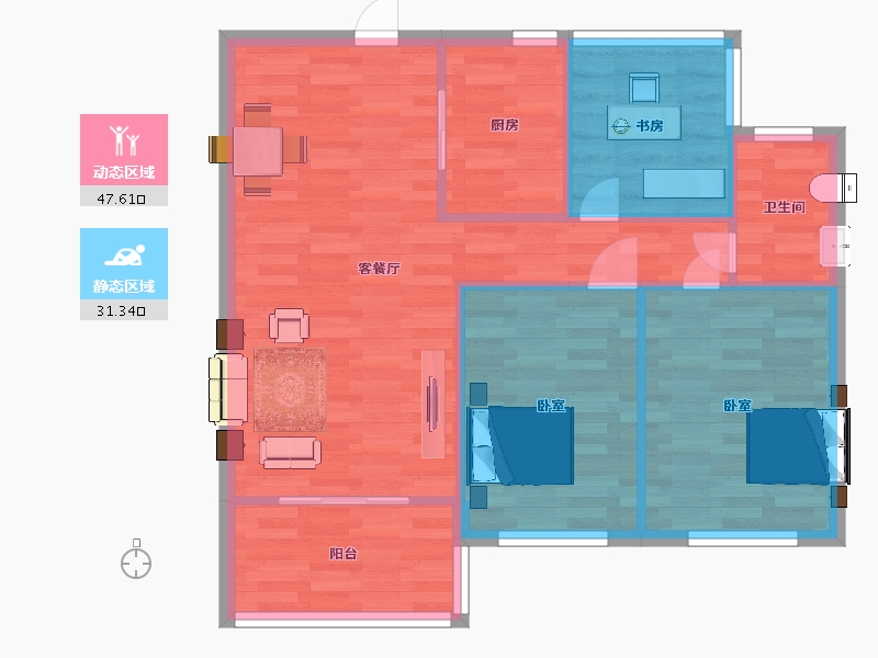 江苏省-南京市-五矿澜悦栖原5,13,17,25,21幢C2户型90m²-71.82-户型库-动静分区