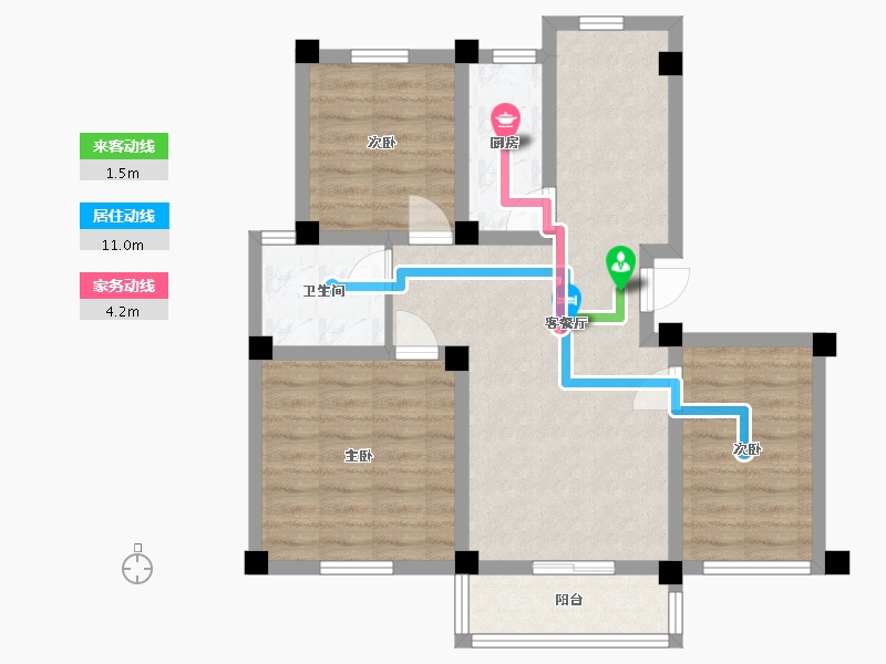 江苏省-南京市-恒建金陵美域D户型94m²-74.38-户型库-动静线