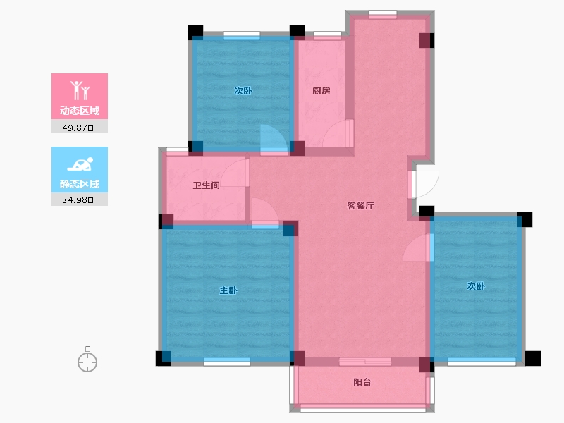 江苏省-南京市-恒建金陵美域D户型94m²-74.38-户型库-动静分区