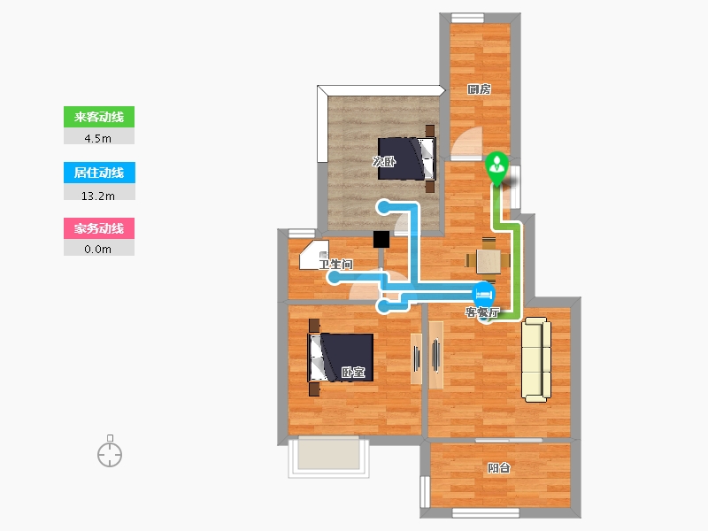 江苏省-南京市-蓝天星港花园72m²-58.00-户型库-动静线