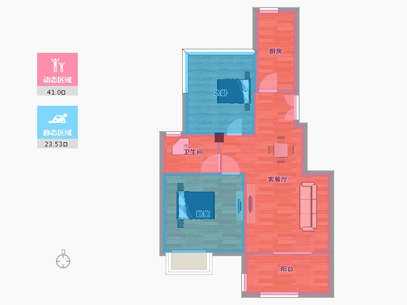 江苏省-南京市-蓝天星港花园72m²-58.00-户型库-动静分区