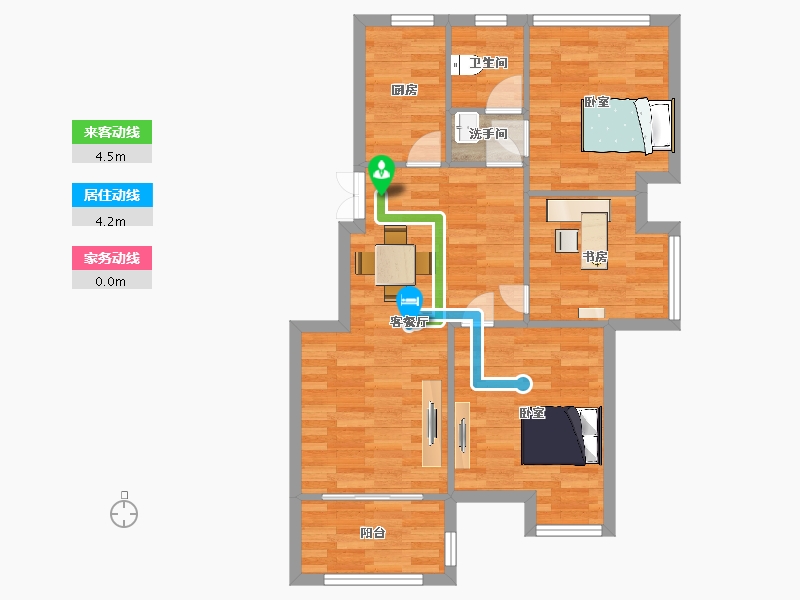 江苏省-南京市-蓝天星港花园1幢89m²-70.91-户型库-动静线