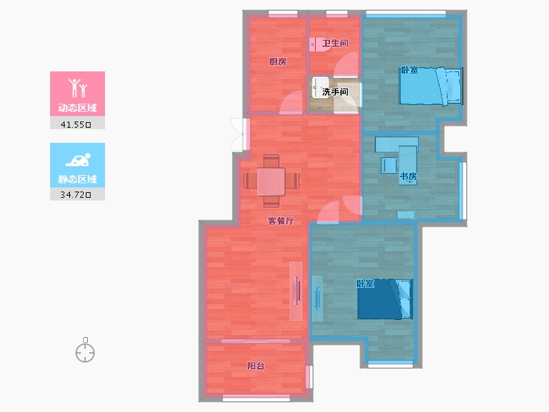 江苏省-南京市-蓝天星港花园1幢89m²-70.91-户型库-动静分区