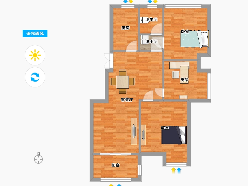 江苏省-南京市-蓝天星港花园1幢89m²-70.91-户型库-采光通风