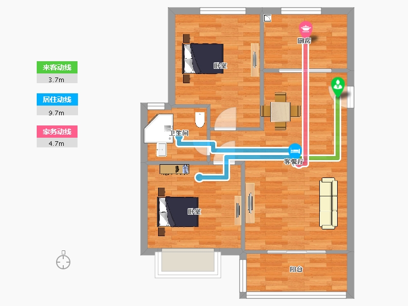 江苏省-南京市-银城旭辉云台天境6幢D-1户型80m²-64.00-户型库-动静线