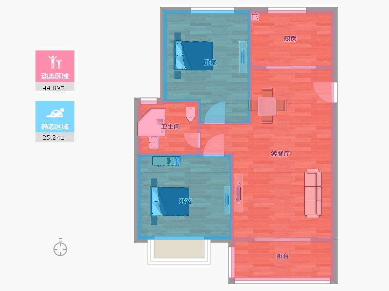 江苏省-南京市-银城旭辉云台天境6幢D-1户型80m²-64.00-户型库-动静分区