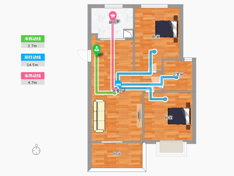 江苏省-南京市-银城旭辉云台天境10,3,15,12,9幢D-2户型80m²-63.58-户型库-动静线