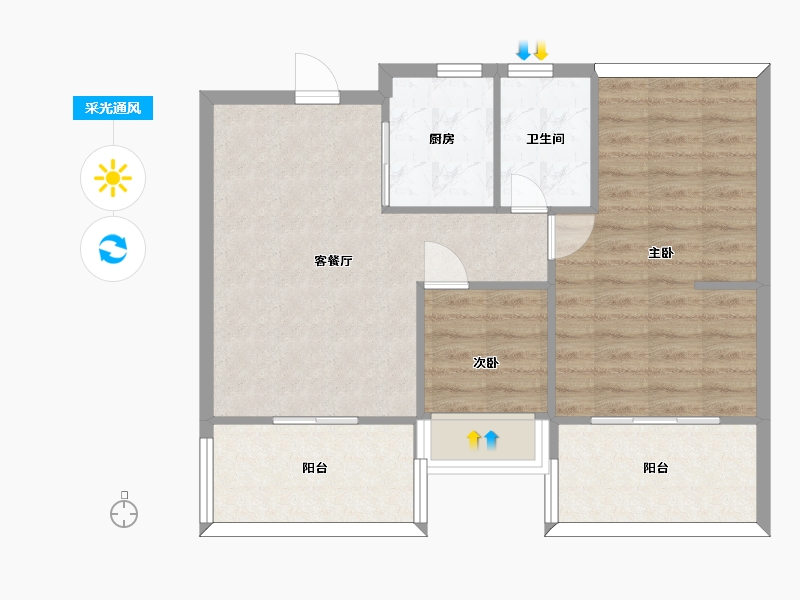 江苏省-南京市-星叶枫庭5幢A6户型86m²-68.80-户型库-采光通风