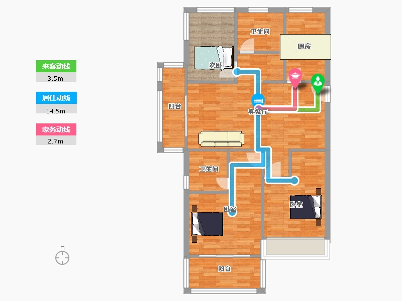 江苏省-南京市-星叶枫庭5幢A5户型101m²-80.79-户型库-动静线