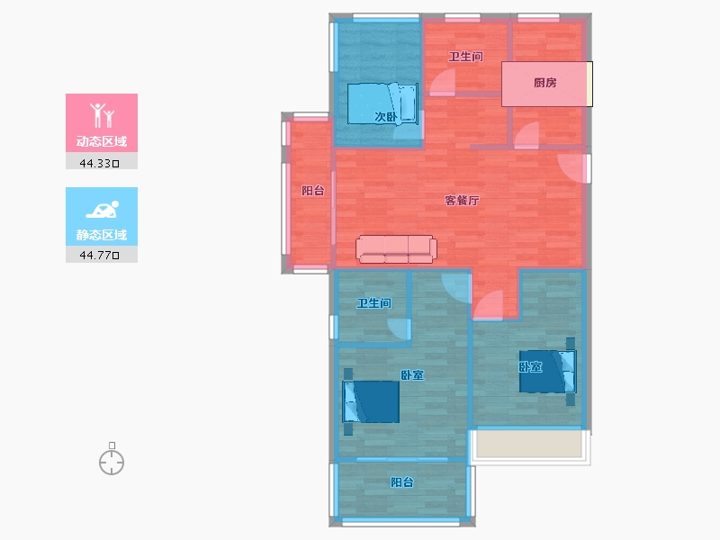 江苏省-南京市-星叶枫庭5幢A5户型101m²-80.79-户型库-动静分区