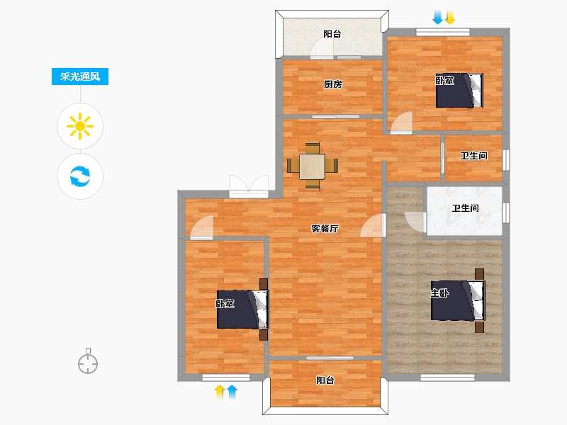 江苏省-南京市-碧桂园泊云间2,3,15,28,27,29,30,1幢125㎡-100.08-户型库-采光通风