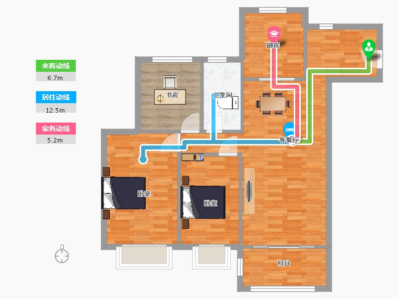 江苏省-南京市-东城金茂悦Ⅱ期5,2,3,4,6,7,8幢B户型104m²-82.99-户型库-动静线