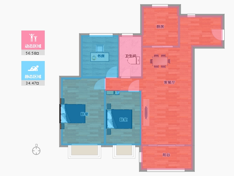 江苏省-南京市-东城金茂悦Ⅱ期5,2,3,4,6,7,8幢B户型104m²-82.99-户型库-动静分区