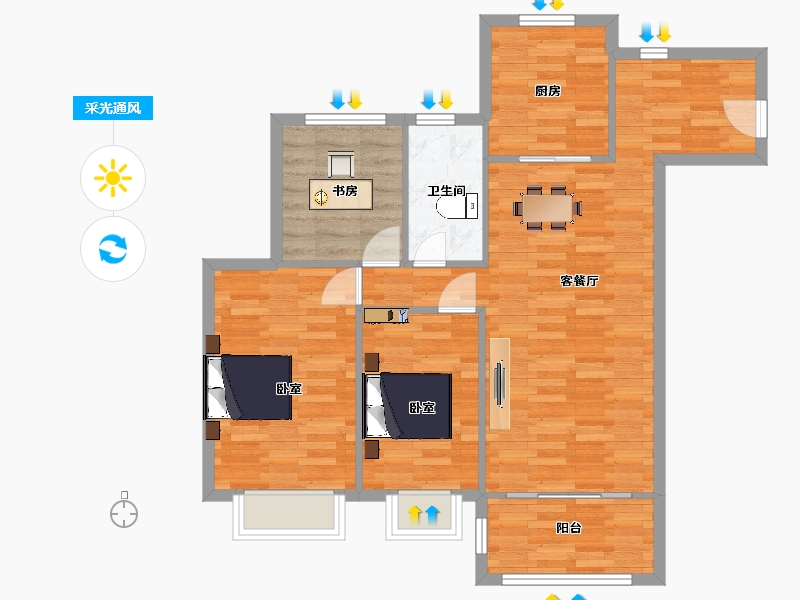 江苏省-南京市-东城金茂悦Ⅱ期5,2,3,4,6,7,8幢B户型104m²-82.99-户型库-采光通风