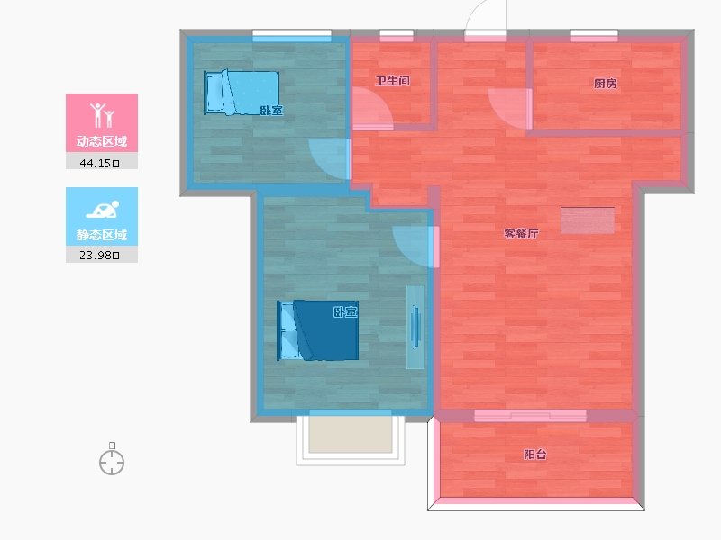 江苏省-南京市-璟悦名邸A2户型77m²-61.00-户型库-动静分区