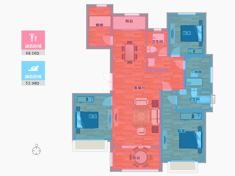 江苏省-南京市-绿城云栖玫瑰园26幢,28幢137㎡-109.60-户型库-动静分区