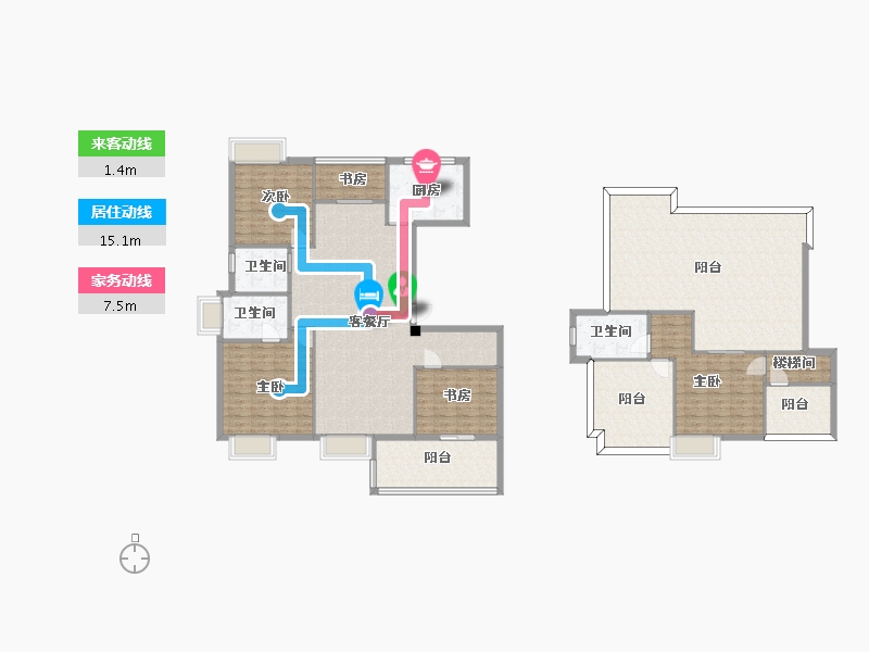 江苏省-南京市-石林云城H4户型168m²-206.05-户型库-动静线