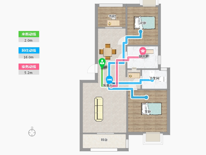 江苏省-南京市-石林云城G1户型89m²-71.00-户型库-动静线