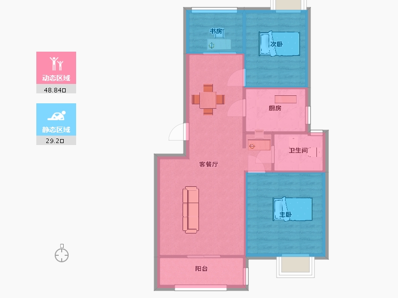 江苏省-南京市-石林云城G1户型89m²-71.00-户型库-动静分区