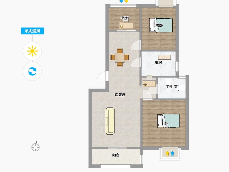 江苏省-南京市-石林云城G1户型89m²-71.00-户型库-采光通风