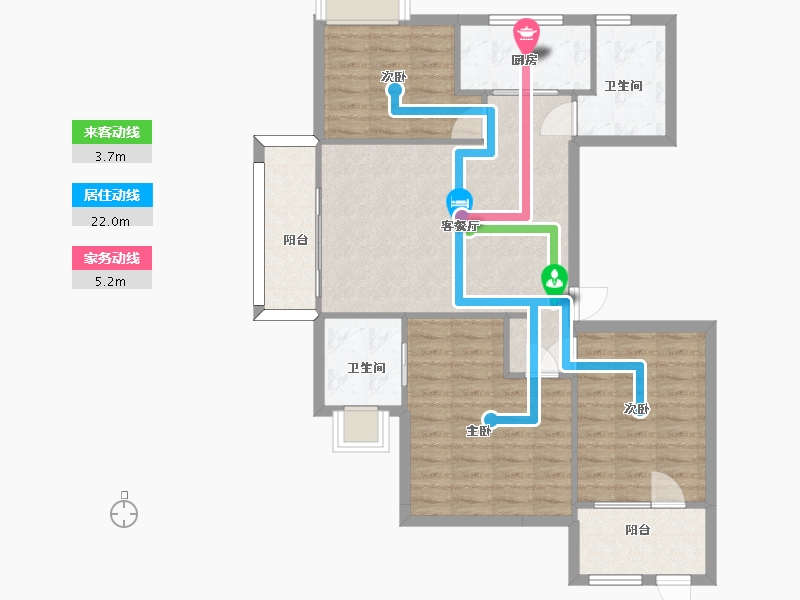 江苏省-南京市-石林云城G6户型110m²-88.00-户型库-动静线