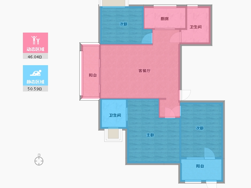 江苏省-南京市-石林云城G6户型110m²-88.00-户型库-动静分区