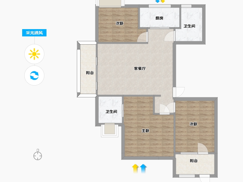 江苏省-南京市-石林云城G6户型110m²-88.00-户型库-采光通风