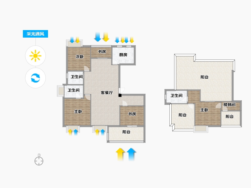 江苏省-南京市-石林云城H4户型168m²-206.05-户型库-采光通风