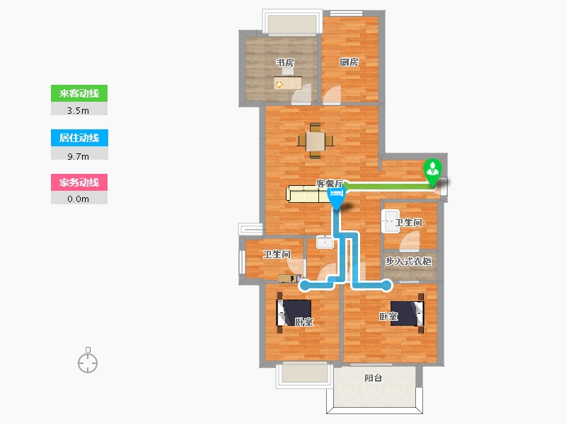 江苏省-南京市-华侨城翡翠天域+K1D-21幢B1户型108m²-86.00-户型库-动静线