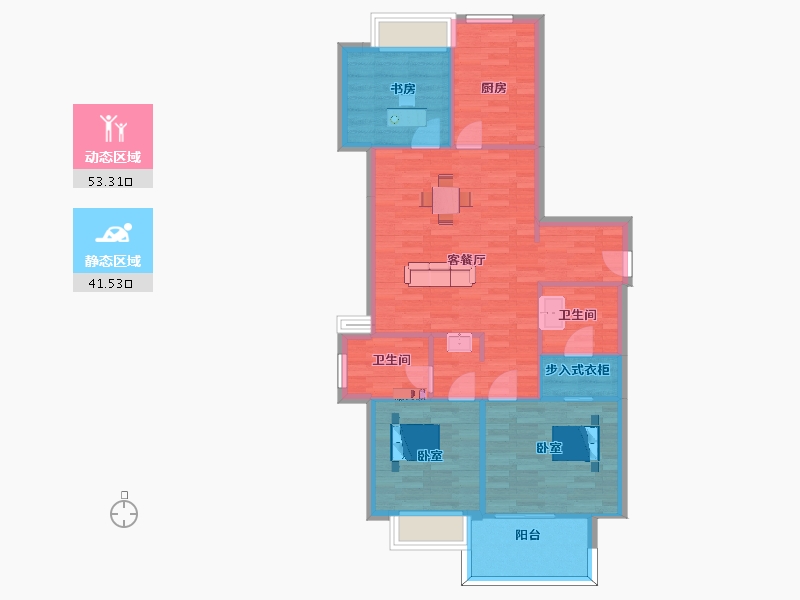 江苏省-南京市-华侨城翡翠天域+K1D-21幢B1户型108m²-86.00-户型库-动静分区