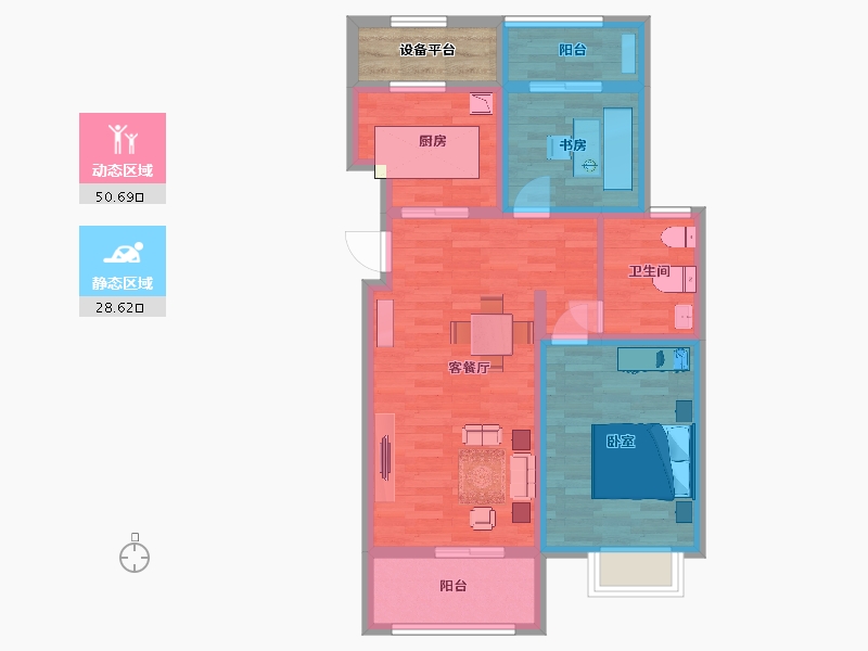 江苏省-南京市-创源龙樾1幢,2幢,7幢,8幢88㎡-73.54-户型库-动静分区