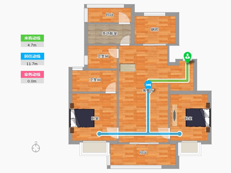 江苏省-南京市-万象天地九悦岚悦户型98m²-77.99-户型库-动静线